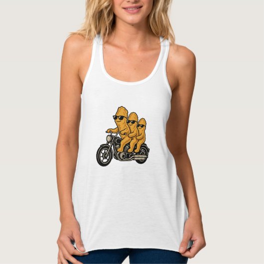 バイクに乗った面白いチキンナゲット タンクトップ (正面)