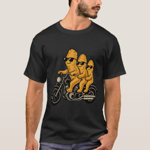 バイクに乗った面白いチキンナゲット Tシャツ