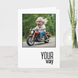 バイクに乗った風刺的なおじいさん 誕生日プレゼント カード