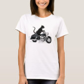 バイクに乗った黒いタキシード猫 Tシャツ (正面)
