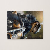 バイクに乗ったTレックス恐竜のバイク乗り ジグソーパズル (横)