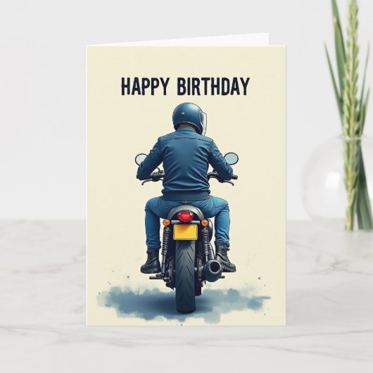 バイクに乗ってお誕生日をお祝い カード (正面)