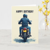 バイクに乗ってお誕生日をお祝い カード (黄色い花)