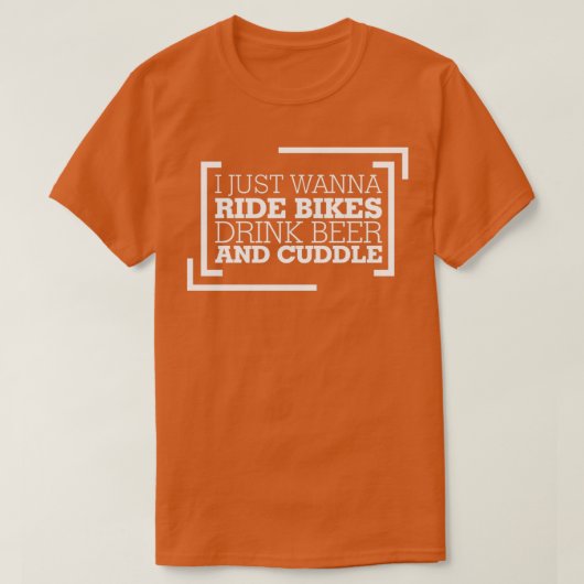 バイクに乗ってビールとカドルを飲みたい Tシャツ (デザイン正面)