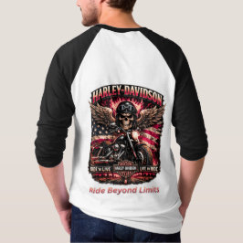 バイクに乗るべく生まれ、リーダーたるべく造られた バイク スカル ライダー Tシャツ
