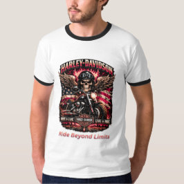 バイクに乗るべく生まれ、リーダーたるべく造られた バイク スカル ライダー Tシャツ