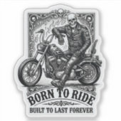 バイクに乗るべく生まれ 永遠に乗り続ける スケルトンバイカー シール (正面)