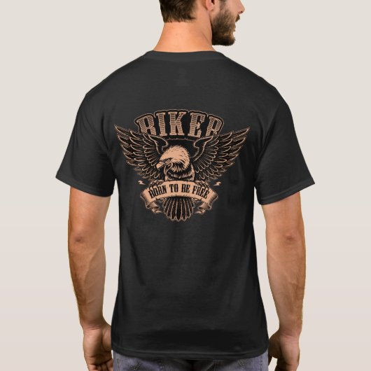 バイクに乗るイーグル生まれながら自由 Tシャツ (裏面)