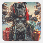 バイクに乗るカネコルソ 犬 クリスマス スクエアシール (正面)