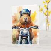 バイクに乗るカピバラ カード (黄色い花)