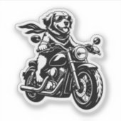 バイクに乗るクールな犬 シール (正面)