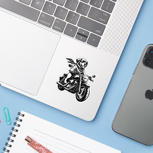 バイクに乗るクールな犬 シール (ノートパソコンとiPhone)