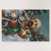 バイクに乗るコカプー犬 クリスマス ジグソーパズル (横)