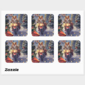 バイクに乗るコーギー犬のクリスマス スクエアシール (シート)