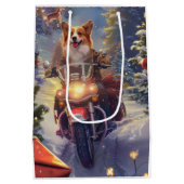 バイクに乗るコーギー犬 クリスマス ミディアムペーパーバッグ (裏面)