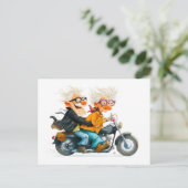 バイクに乗るシニアのイラスト シーズンポストカード (スタンド正面)
