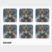 バイクに乗るジャーマンシェパードのクリスマス スクエアシール (シート)
