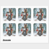 バイクに乗るジャーマンシェパードのクリスマス スクエアシール (シート)
