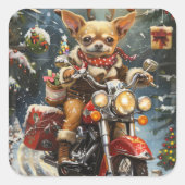 バイクに乗るチワワ クリスマス スクエアシール (正面)
