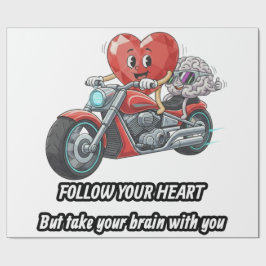 バイクに乗るハートの関係性を綴った洒落たギフト ラッピングペーパー