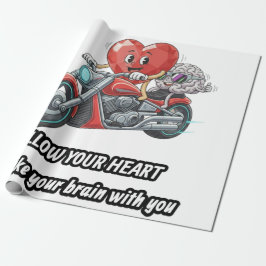 バイクに乗るハートの関係性を綴った洒落たギフト ラッピングペーパー