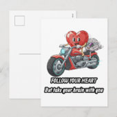 バイクに乗るハートの関係性を表した面白い引用ギフト シーズンポストカード (正面/裏面)