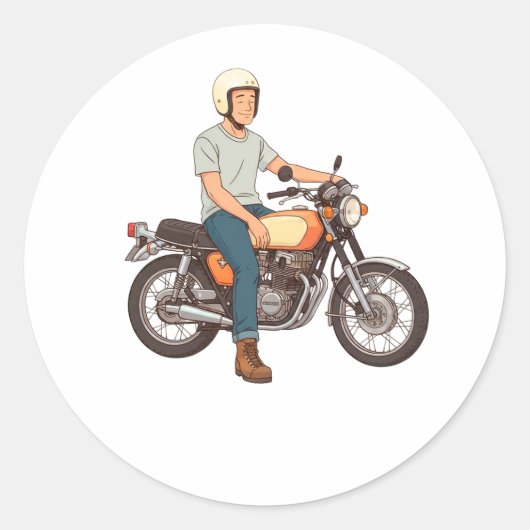 バイクに乗るバイカー ラウンドシール (正面)