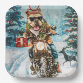 バイクに乗るブルドッグ クリスマス ペーパープレート (正面)
