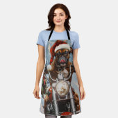 バイクに乗るボクサー犬クリスマス エプロン (着用した状態)