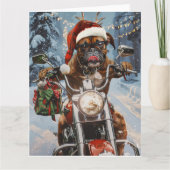 バイクに乗るボクサー犬クリスマス カード (正面)