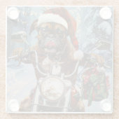 バイクに乗るボクサー犬クリスマス ガラスコースター (裏面)