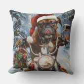 バイクに乗るボクサー犬クリスマス クッション (正面)