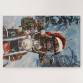 バイクに乗るボクサー犬クリスマス ジグソーパズル (横)