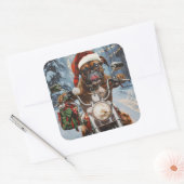 バイクに乗るボクサー犬クリスマス スクエアシール (封筒)