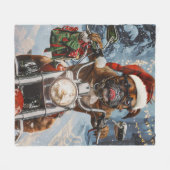 バイクに乗るボクサー犬クリスマス フリースブランケット (正面(横))