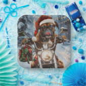 バイクに乗るボクサー犬クリスマス ペーパープレート (パーティー)