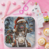 バイクに乗るボクサー犬クリスマス ペーパープレート (パーティー)