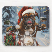 バイクに乗るボクサー犬クリスマス マウスパッド (正面)