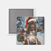 バイクに乗るボクサー犬クリスマス マグネット (正面/裏面)