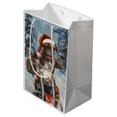 バイクに乗るボクサー犬クリスマス ミディアムペーパーバッグ (裏面アングル)