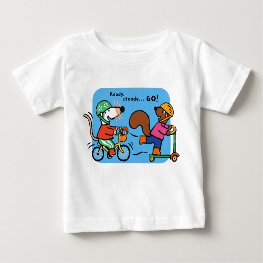 バイクに乗るメイジー ベビーTシャツ (正面)