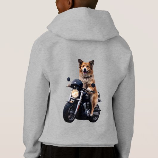 バイクに乗る冒険好きな犬 – Kids Pullover (裏面)