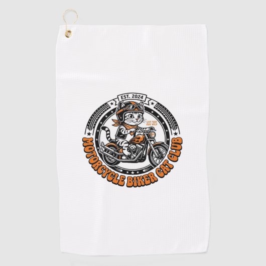 バイクに乗る猫好きのためのTシャツアート - モーターサイクル ゴルフタオル (正面)