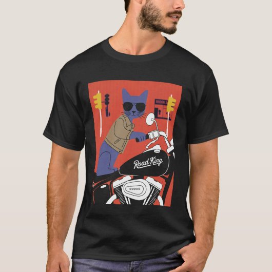 バイクに乗る猫 ロングスリーブ Tシャツ (正面)