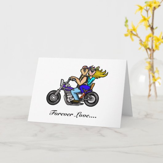 バイクに乗る男女のグリーティングカード カード (黄色い花)