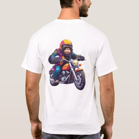 バイクに乗る誕生の偉大な類人猿 Tシャツ (裏面)