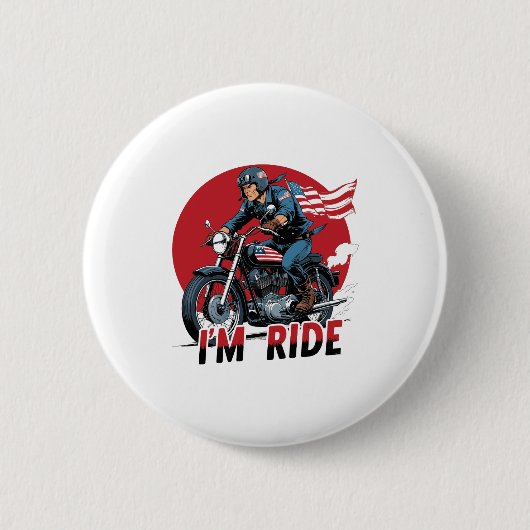 バイクに乗る� オートバイ 缶バッジ (正面)