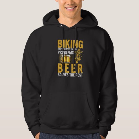 バイクに乗ればほとんどの問題は解決 ビール バイカー 自転車 パーカ (正面)