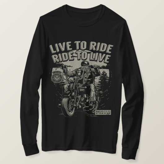 バイクに生きる、バイクに乗る人生 Tシャツ (デザイン正面)