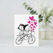 バイクのかわいくロマンチックなバレンタインデーのカップル シーズンポストカード (スタンド正面)